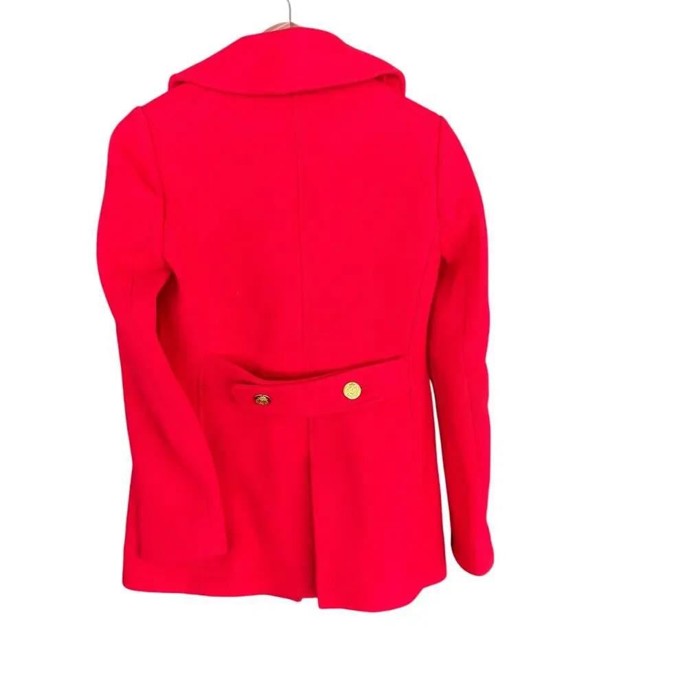 J Crew Majesty Stadium Cloth Peacoat 0 49360 Red Double Breasted Coat Wool